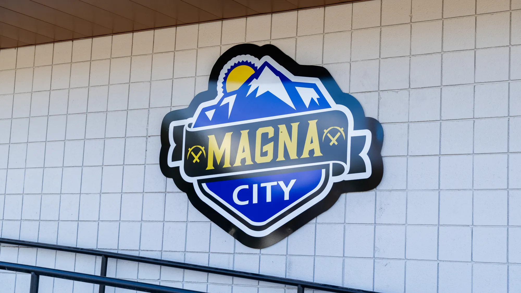 Magna City seal on a city building