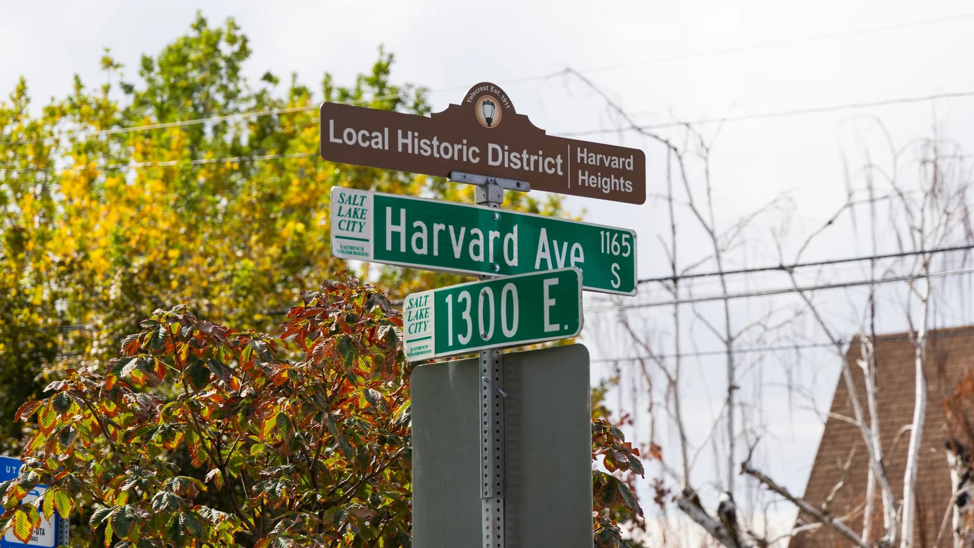 Harvard Avenue street sign in the Harvard Heights historic district, east of Sugar House