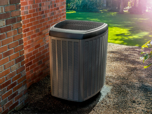 A heat pump outside a Bountiful, UT home