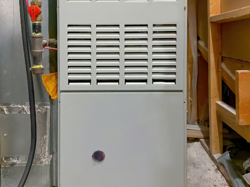 A gas furnace in the basement of a Bountiful, UT home.